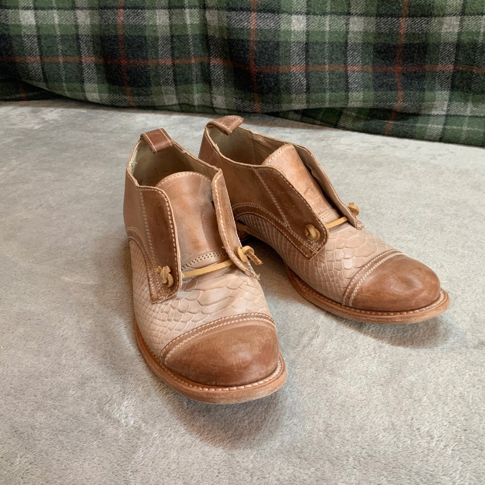 Freebird Mable Tan Leather Snakeskin Embossed Oxford Shoes FB-MABEL Size 9